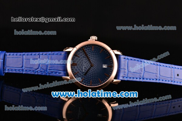 Vacheron Constantin Malte Miyota Quartz Rose Gold Case with Blue Leather Bracelet Blue Dial and Stick Markers - Click Image to Close